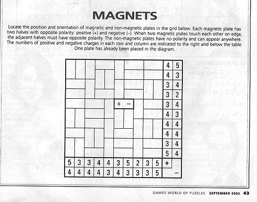 "Magnets" puzzle from GAMES September 2002