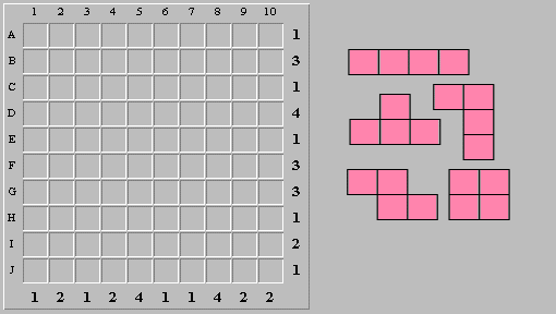 Starting board for Tetris Battleships puzzle #1